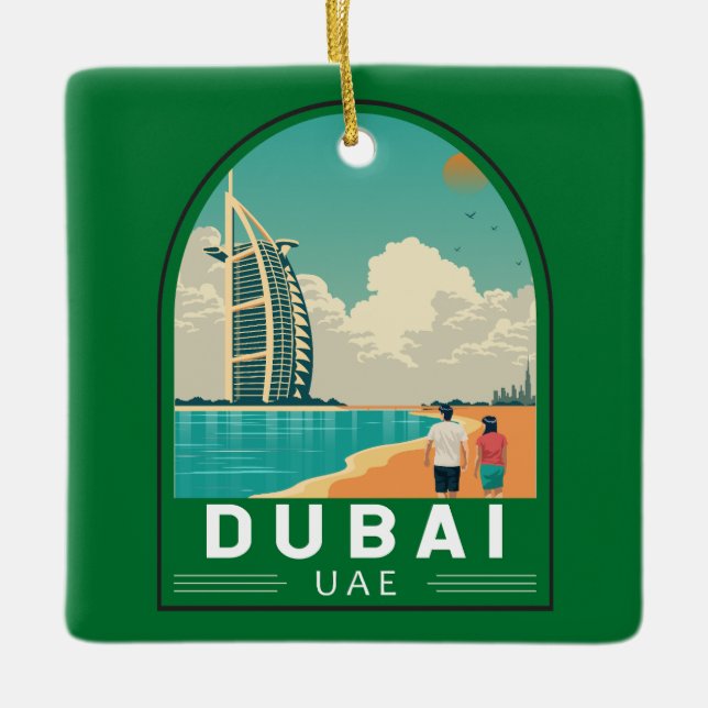Dubai Förenade Arabemiraten Retro Travel Art Julgransprydnad Keramik (Framsida)