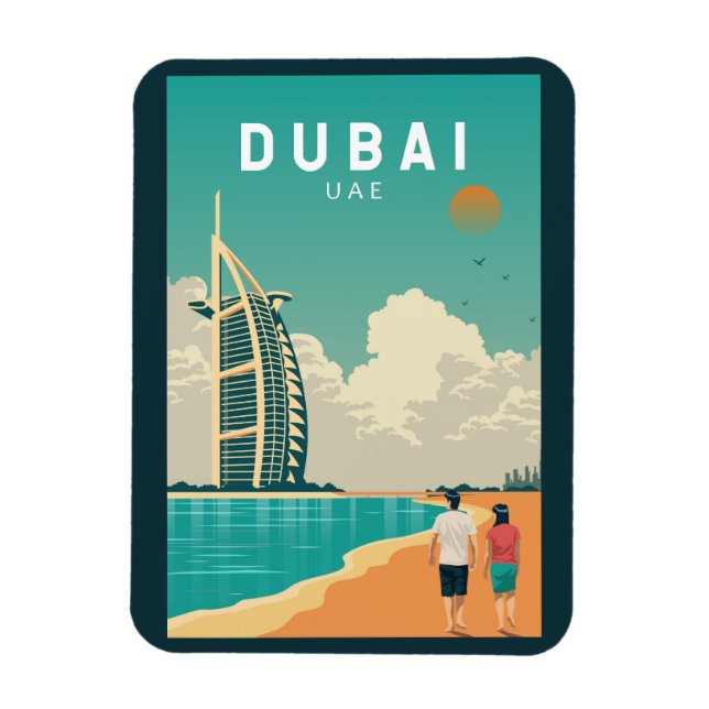 Dubai Förenade Arabemiraten Retro Travel Art Magnet (Vertikal)