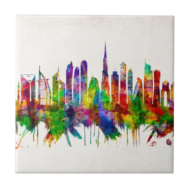 Dubai Förenade Arabemiraten Skyline Kakelplatta (Framsidan)