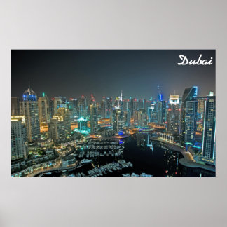 Dubai, Förenade Arabemiraten, skyline nattetid Poster