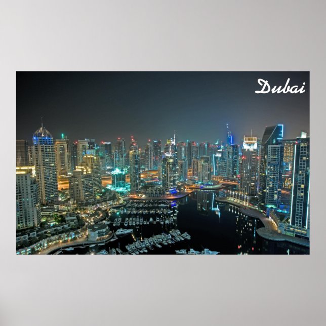 Dubai, Förenade Arabemiraten, skyline nattetid Poster (Framsidan)