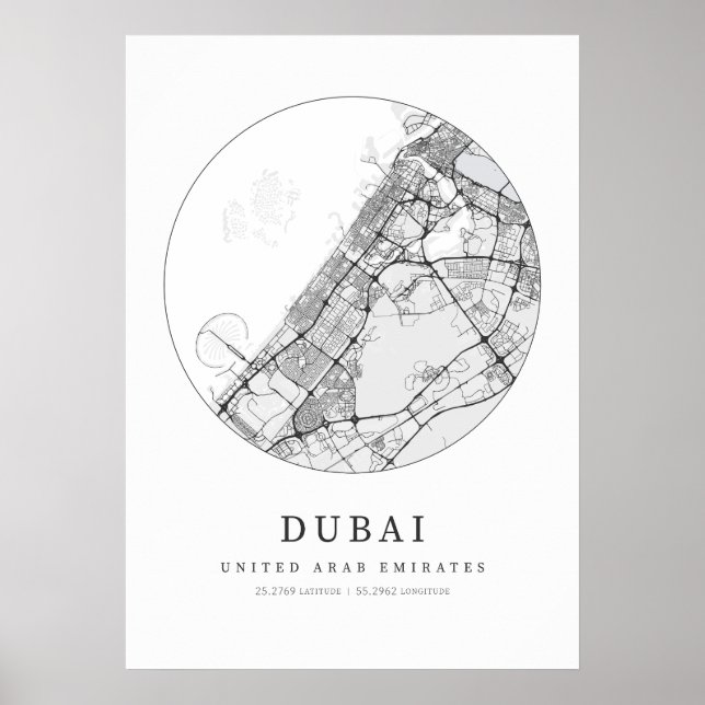 Dubai Förenade Arabemiraten Street Layout Karta Poster (Framsidan)