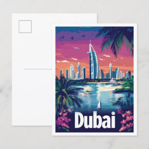 Dubai Förenade Arabemiraten Travel Illustration Vykort