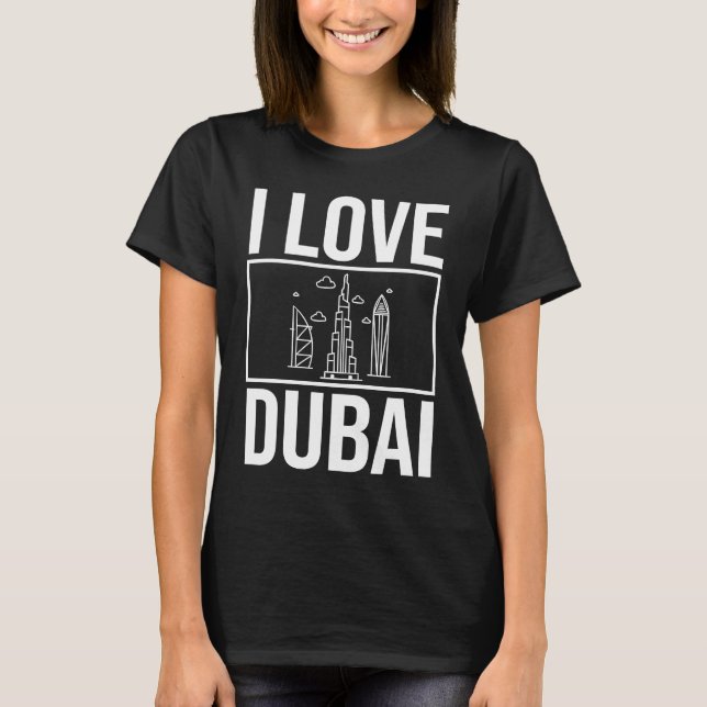 Dubai Förenade Arabemiraten Uae City Skyline Karta T Shirt (Framsida)