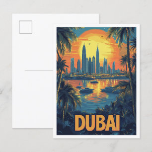 Dubai Förenade Arabemiraten Vintage Illustration R Vykort