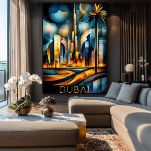 Dubai Futuristiska Cubism - Modern Geometric Skyli Poster