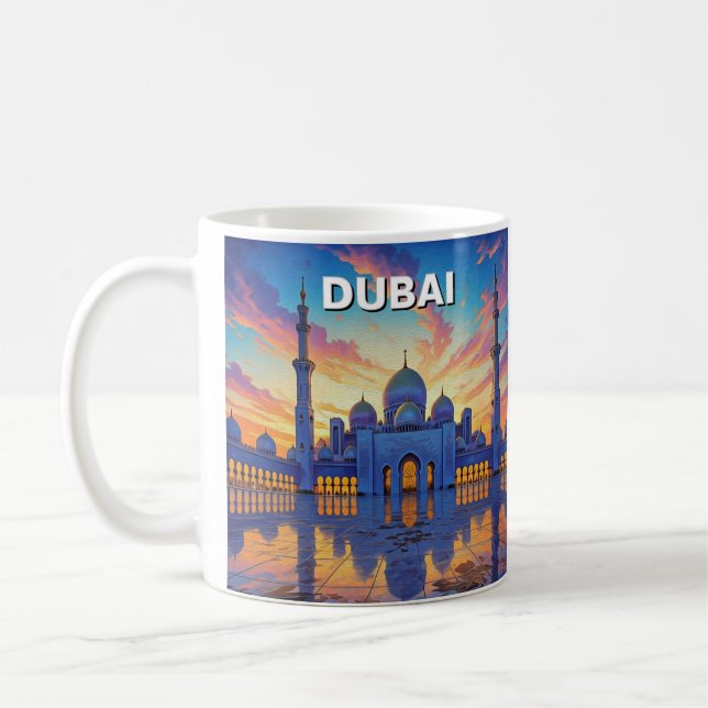 Dubai Grand Mosque UAE Solnedgång Kaffemugg (Vänster)