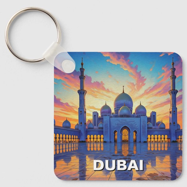Dubai Grand Mosque UAE Sunset Nyckelring (Framsida)