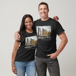 Dubai Marina City UAE Skyline Vintage Panorama T Shirt