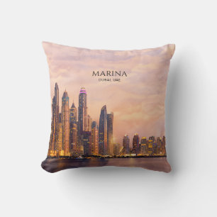 Dubai Marina Siluett Vattenfärg Stadsljus Resa Kudde
