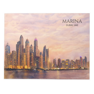 Dubai Marina Skyline Akvarell Stadsljus Resa Anteckningsblock