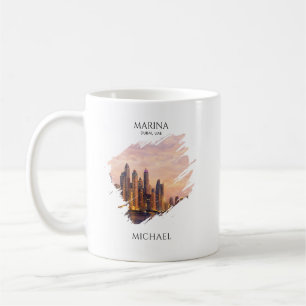 Dubai Marina Skyline Akvarell Stadsljus Resa Kaffemugg