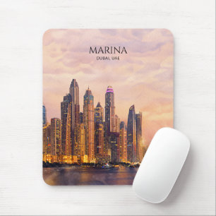 Dubai Marina Skyline Akvarell Stadsljus Resa Musmatta
