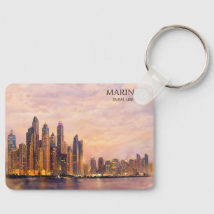 Dubai Marina Skyline Akvarell Stadsljus Resa Nyckelring