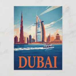 Dubai Marina Skyline & Båt Retro Vykort