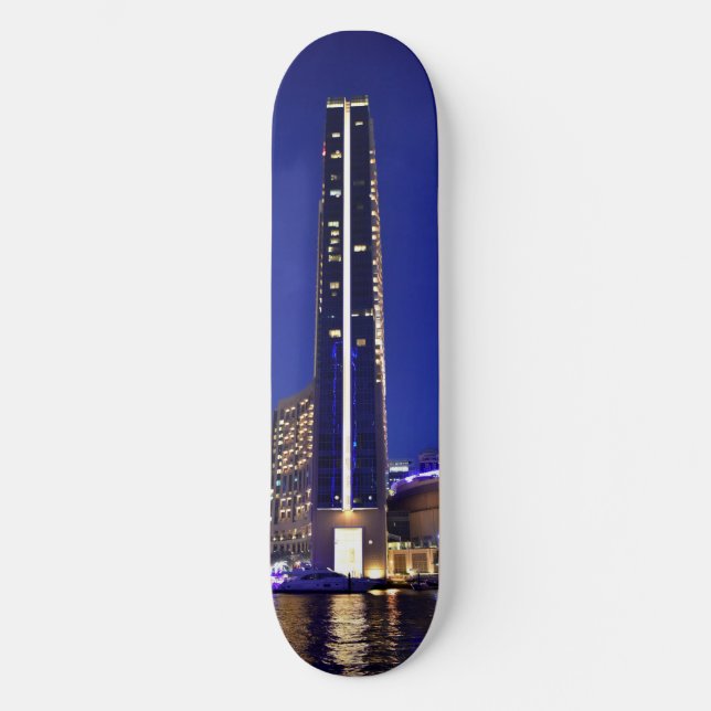 Dubai Marinaarkitektur på natten Skateboard Bräda 21,5 Cm (Framsida)