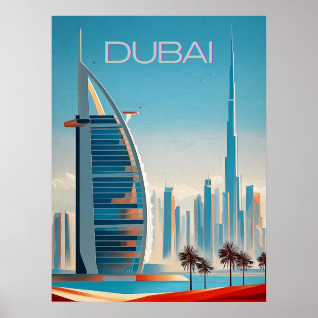 Dubai Modern Contemporary Skyline Wall Art Travel Poster (Framsidan)