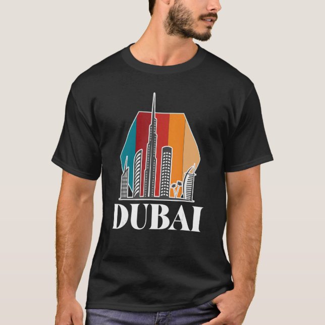 Dubai Retro Skyline Burj Khalifa Förenade Arabemir T Shirt (Framsida)