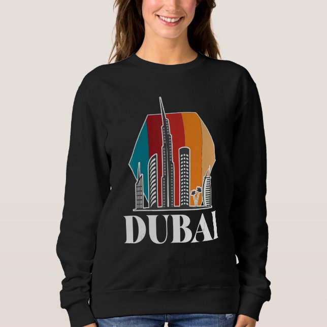 Dubai Retro Skyline Burj Khalifa Förenade Arabemir T Shirt (Framsida)