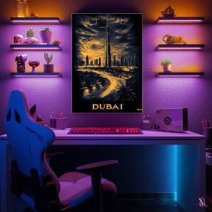 Dubai Siluett - Kol Monokrom Konst - Urban Poster