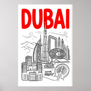 Dubai Siluett Väggkonst - Minimalistisk Svart Kont