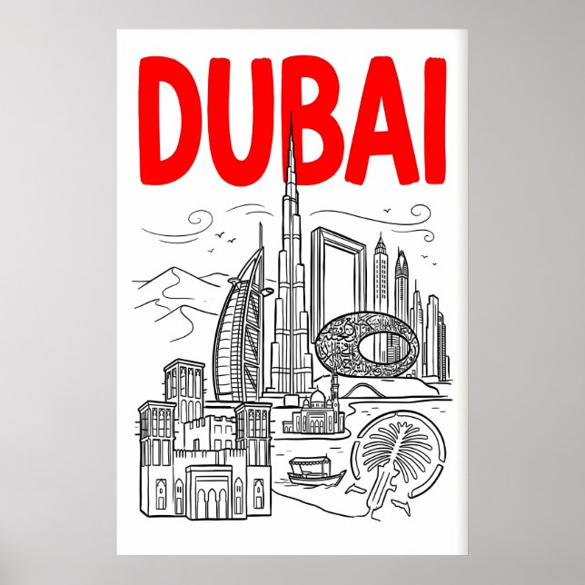 Dubai Siluett Väggkonst - Minimalistisk Svart Kont (Framsidan)