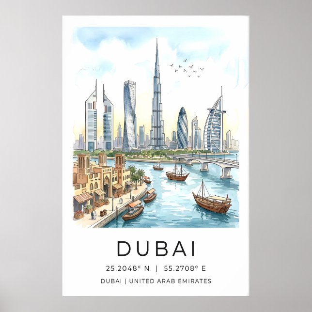 Dubai Siluett Väggkonst Modern Stadssiluett - Fin (Framsidan)