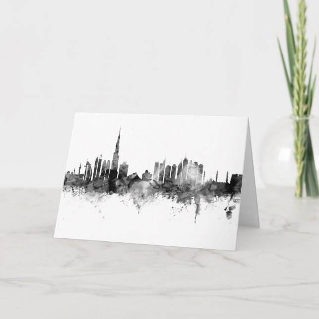 Dubai Skyline Black White Kort (Framsida)