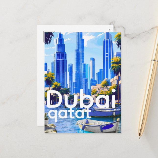 Dubai Skyline Card, Modern City Landmarks Helg Vykort (Fram/Back In Situ)