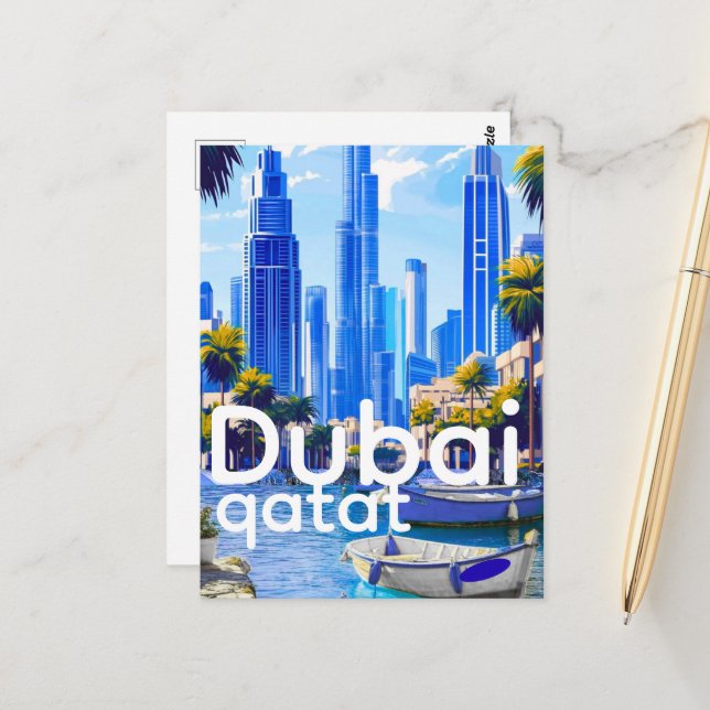 Dubai Skyline Card, Modern City Landmarks Vykort (Fram/Back In Situ)