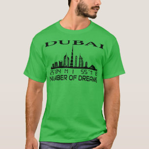 Dubai Skyline GPS Coordinates Capital Uae 3 T Shirt