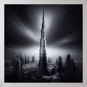 Dubai Skyline Majesty - Burj Khalifa i Monochrome Poster