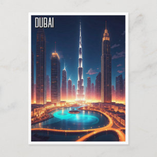 Dubai Skyline Night Travel Vykort