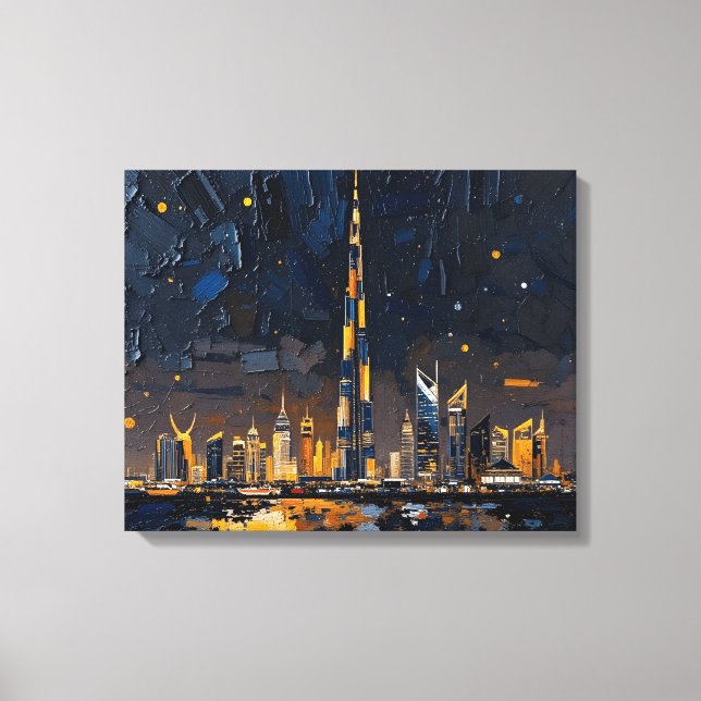 Dubai Skyline Premium Wrapped Canvas | Modern stad (Framsida)