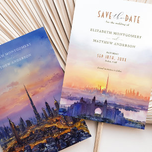 Dubai Skyline Sunset Bröllop spara datum Inbjudningar
