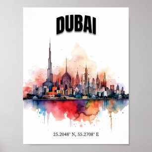 Dubai Skyline Wall Art, Modern Wall Art Poster