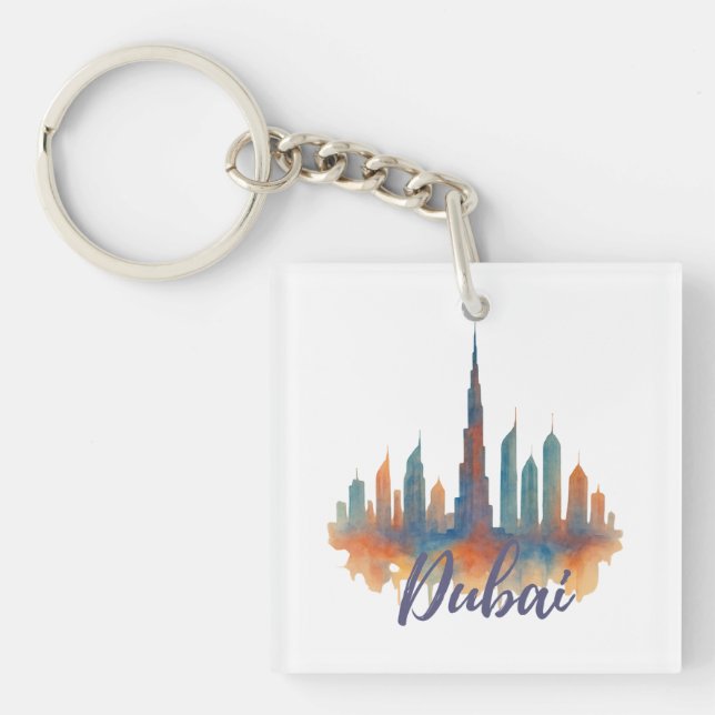 Dubai Skyline Watercolor Art Skriv ut (Framsidan)