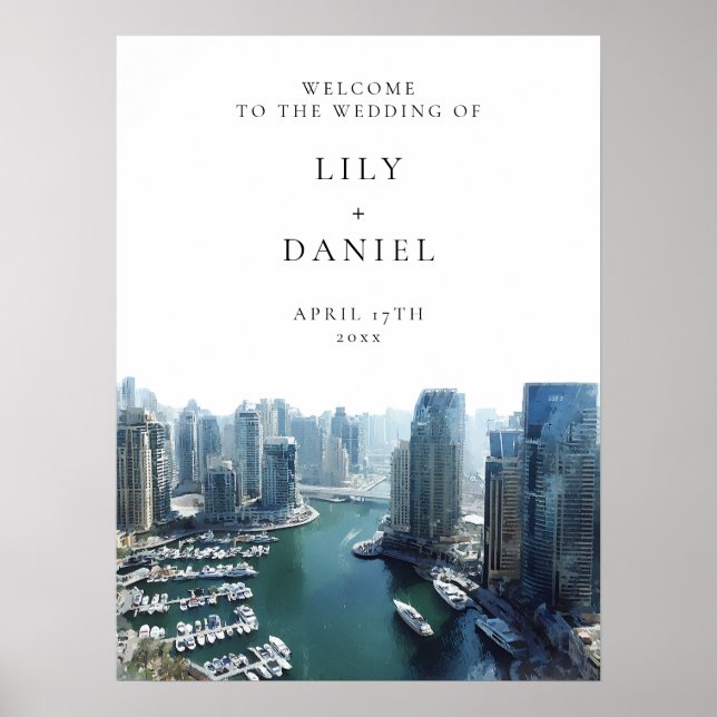 Dubai Skyline Wedding Welcome Sign Poster (Framsidan)