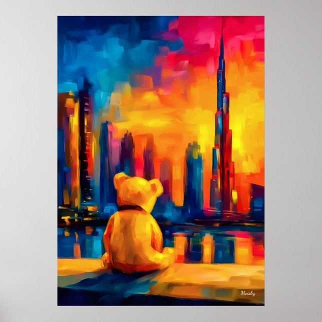 Dubai Teddy Fauvist Solnedgång Skyline Tryck (Framsidan)