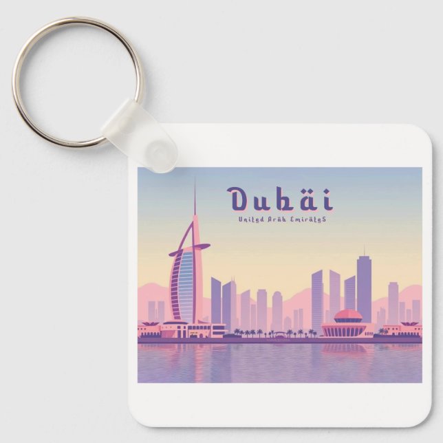 Dubai UAE Burj Khalifa Pastel Travel Design Nyckelring (Framsida)