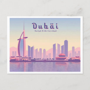 Dubai UAE Burj Khalifa Pastel Travel Design Vykort