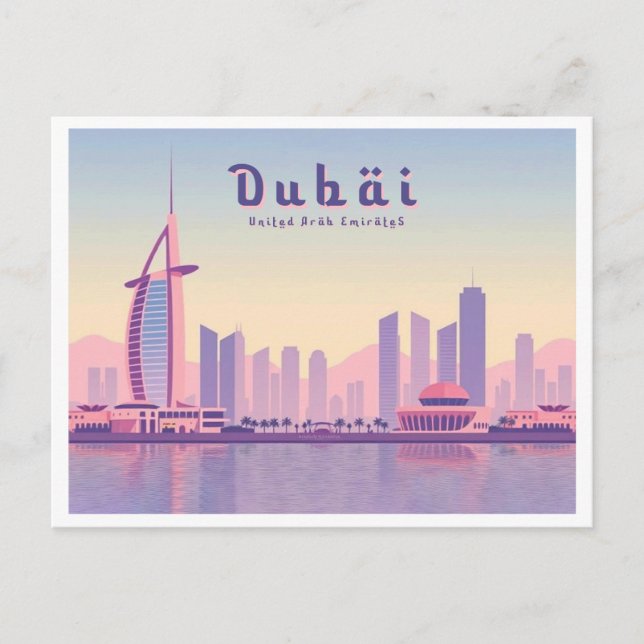 Dubai UAE Burj Khalifa Pastel Travel Design Vykort (Framsida)