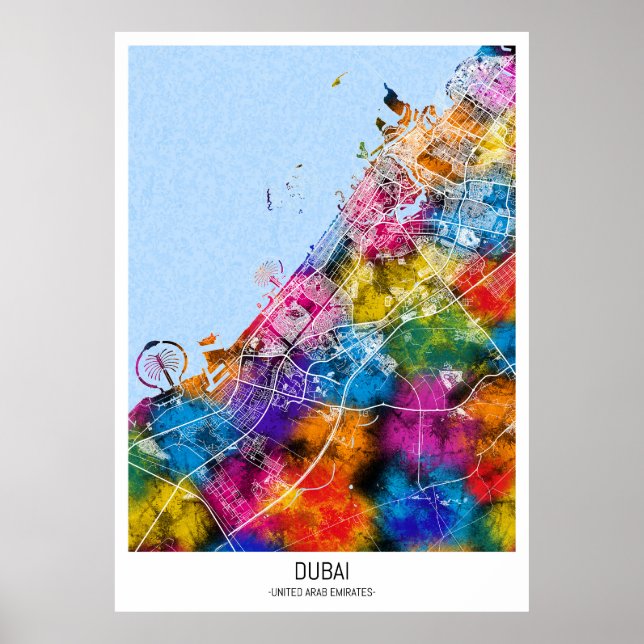 Dubai UAE City Karta Poster (Framsidan)