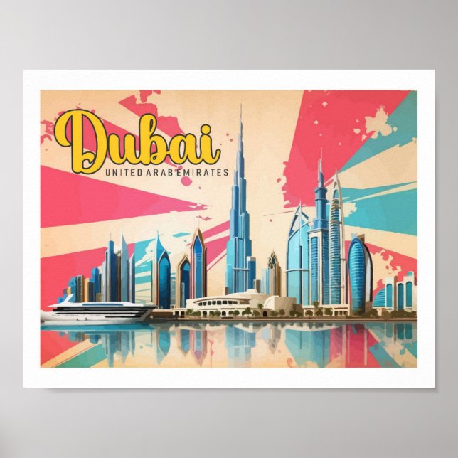 Dubai UAE Pop Art Travel Illustration Poster (Framsidan)