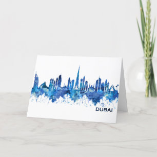 Dubai UAE Skyline Blue Helgkort