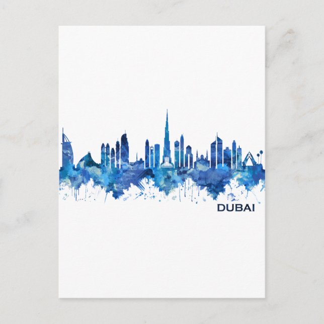 Dubai UAE Skyline Blue Inbjudan Vykort (Framsida)