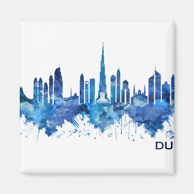 Dubai UAE Skyline Blue Magnet (Framsidan)