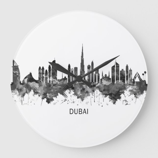 Dubai UAE Skyline BW Stor Klocka (Framsida)