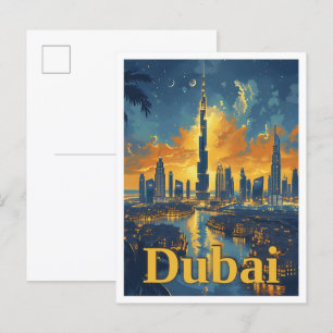 Dubai UAE Vintage Art Travel Illustration Vykort