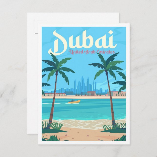 Dubai UAE Vintage Art Travel Illustration Vykort (Fram/baksida)